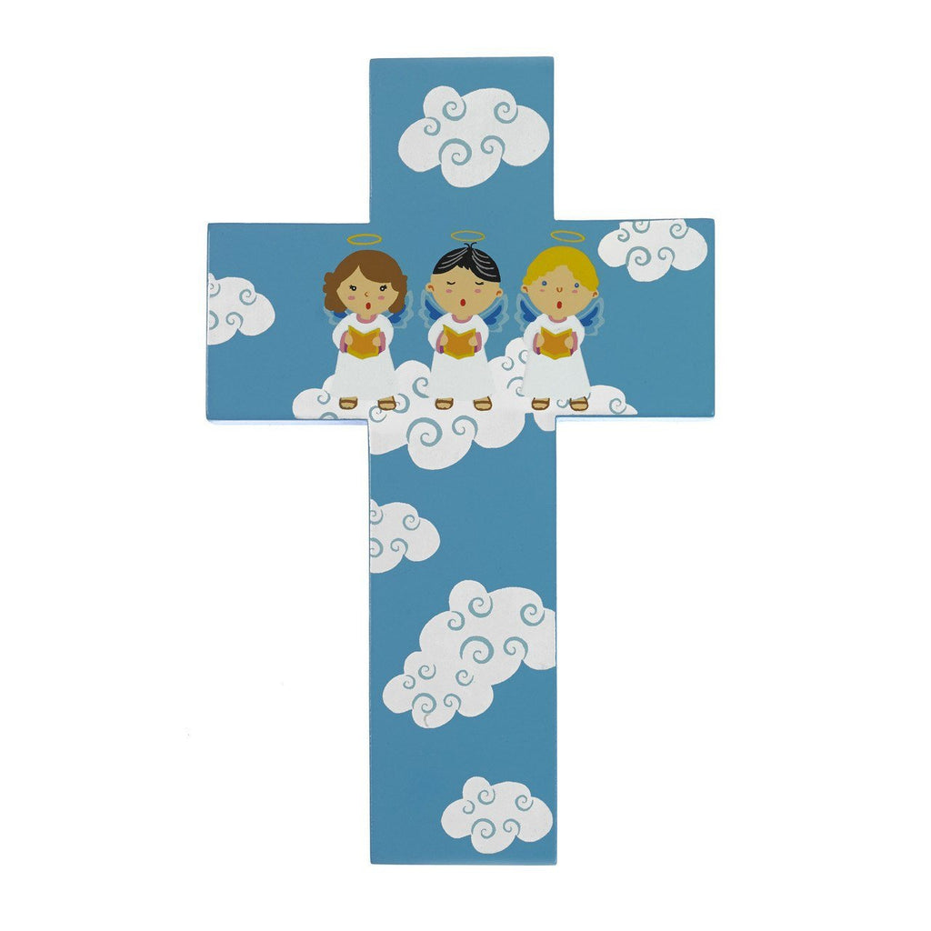 Light of the World - Wooden Cross - Three Angels - Blue - Pack of 4