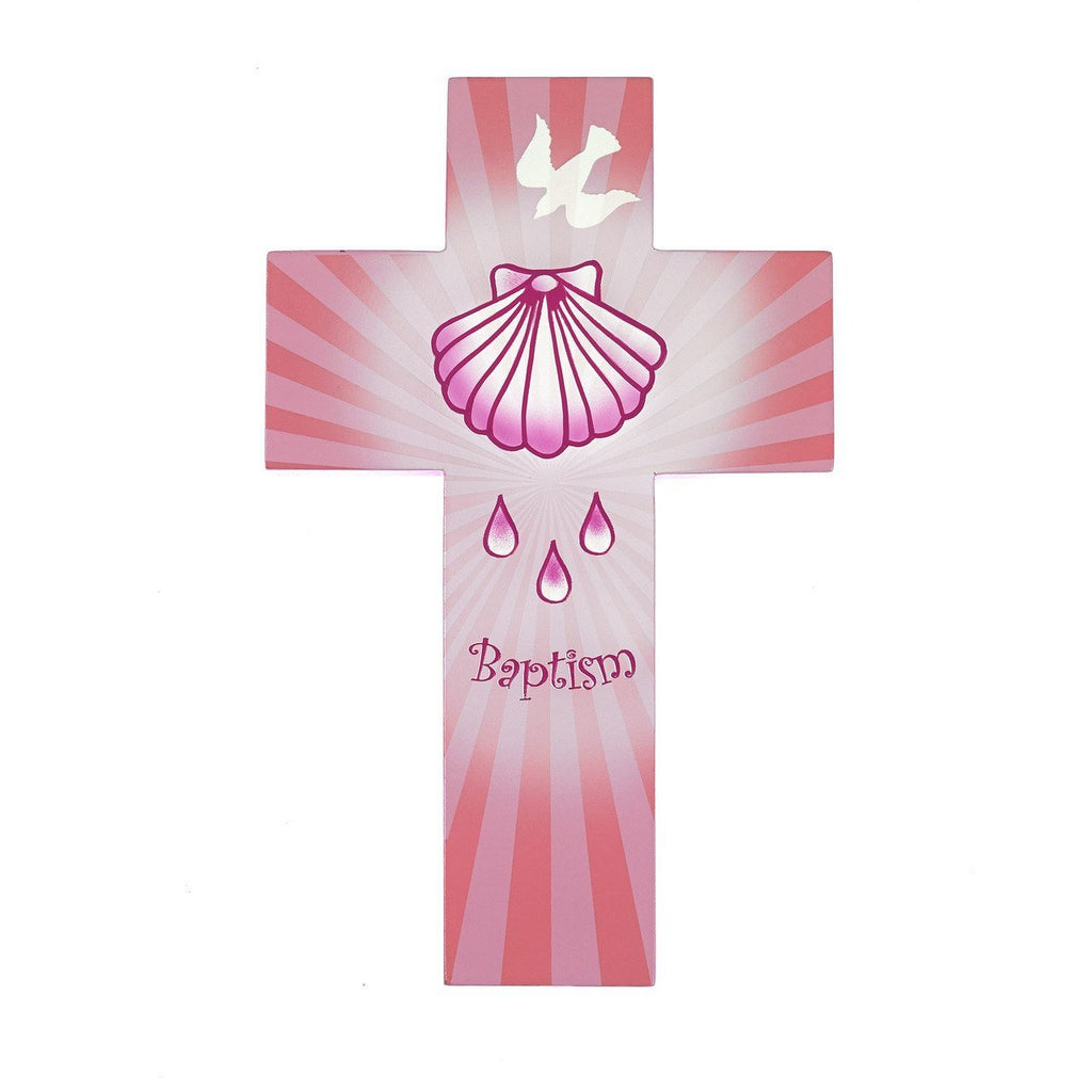 8 inch Wood Cross- Baptism - Pink - Pack of 4