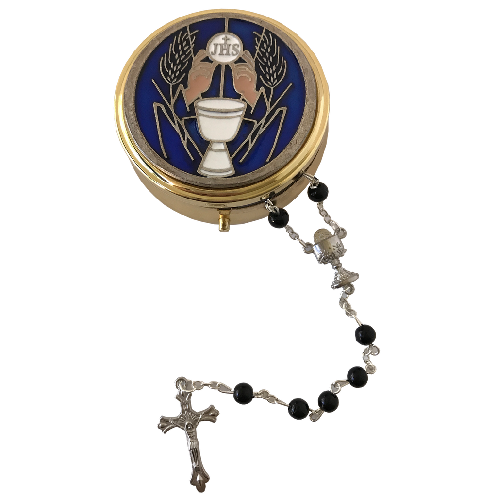 Boy's First Holy Communion Enameled Rosary Case With Rosary