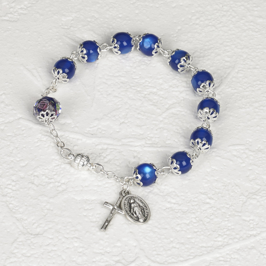 Dark Blue Cats Eye - Italian Stretch Rosary Bracelet - Pack of 4