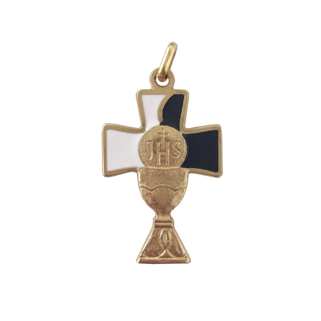Gold Tone- Black/White Enamel Chalice Cross - Pack of 12