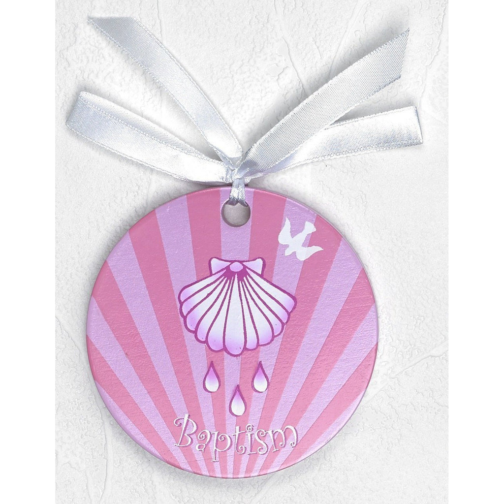 4 inch Round Baby Crib Medal - Pink Baptism - Pack of 6