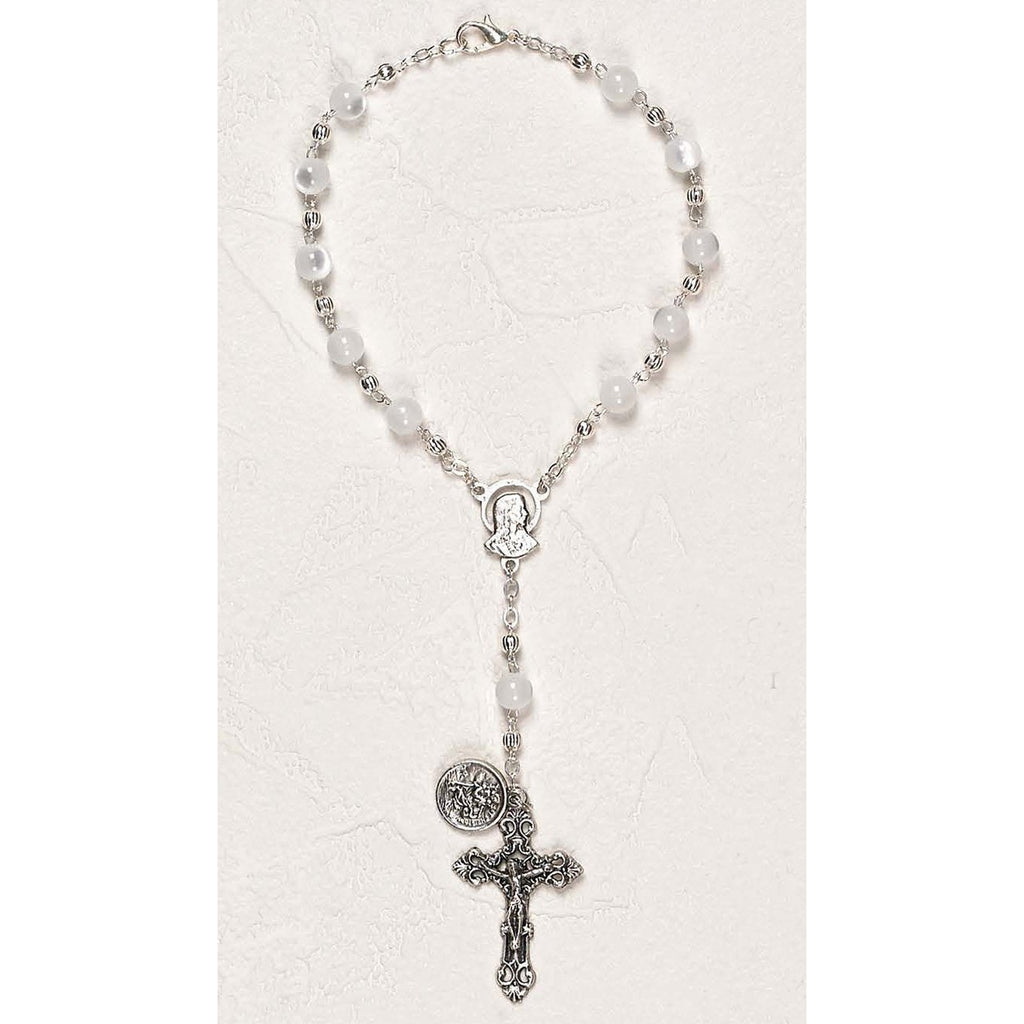 St Christopher Auto Rosary - White Cat's Eye - Pack of 3