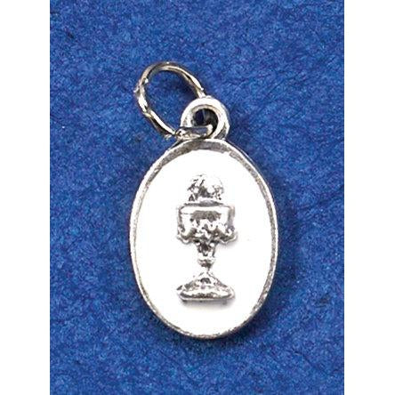 White Enameled Oval Chalice Medal With Chain