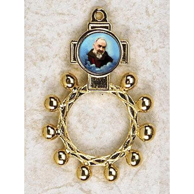 St Pio - Finger Rosary - Graphic Gold Tone
