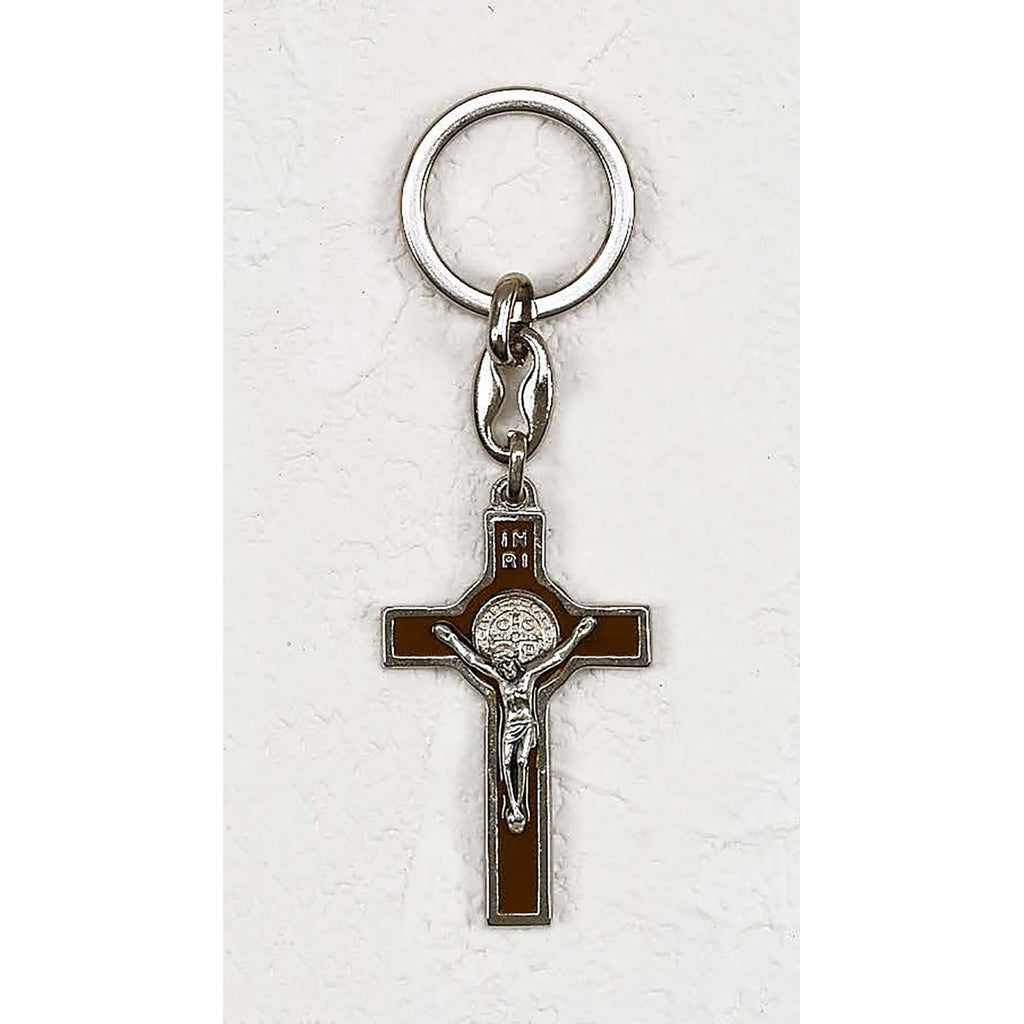 Brown Enamel Saint Benedict Classic Cross Key Chain - Pack of 6