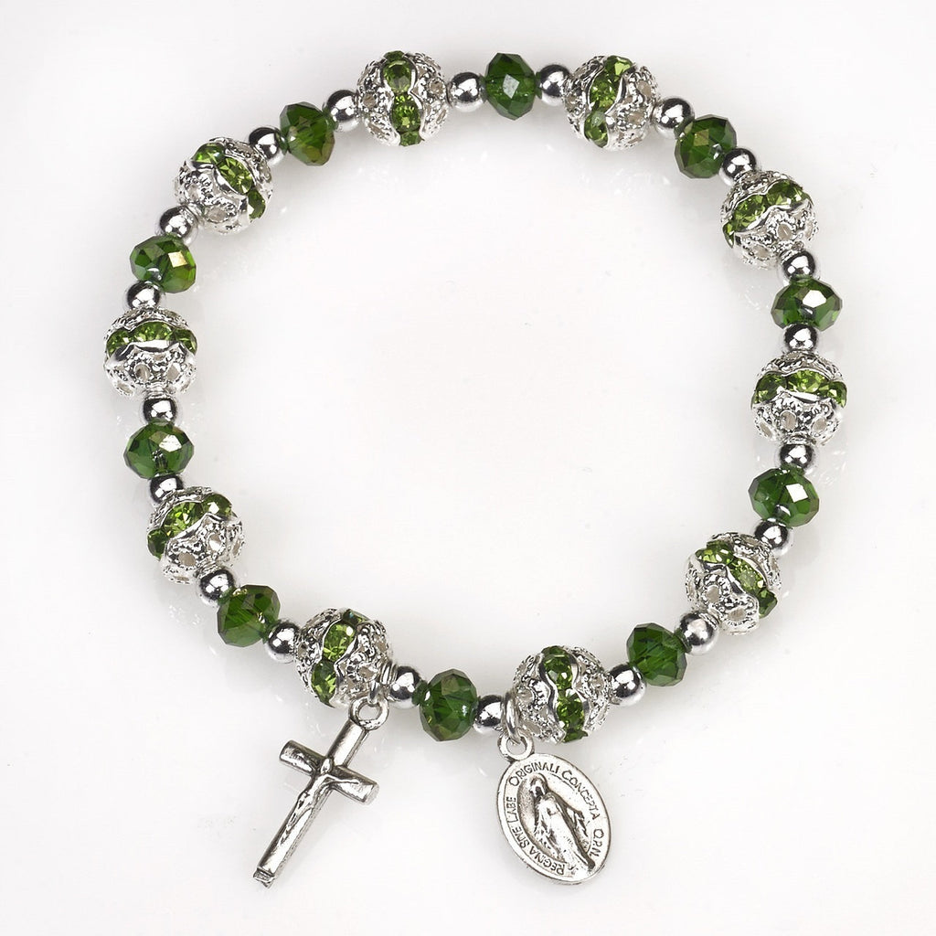 Green Stretch Rosary Bracelet - Pack of 4