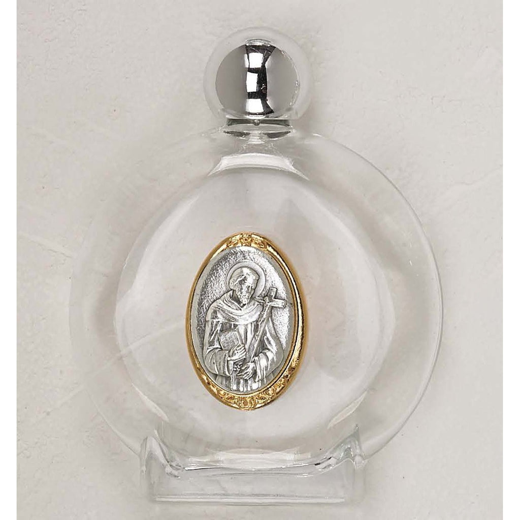 Large Glass Holy Water Bottle with 2 Tone Medal of St Francis - Pack of 3