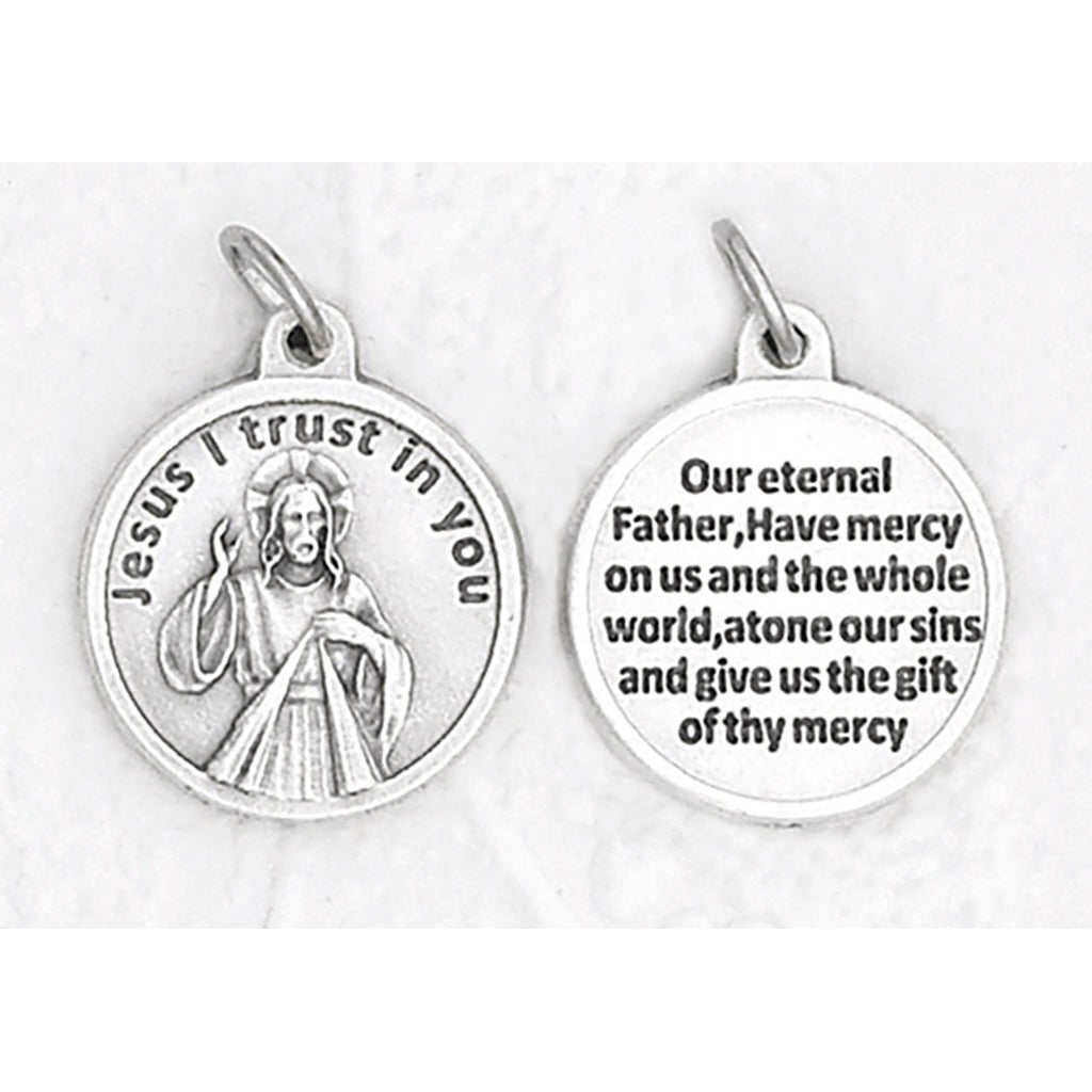 Divine Mercy Silver Tone Round Medal - 4 Options