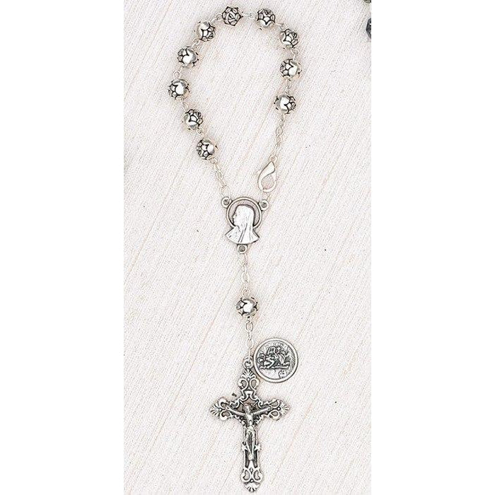 St Christopher Auto Rosary - Silver Tone Rose - Pack of 3
