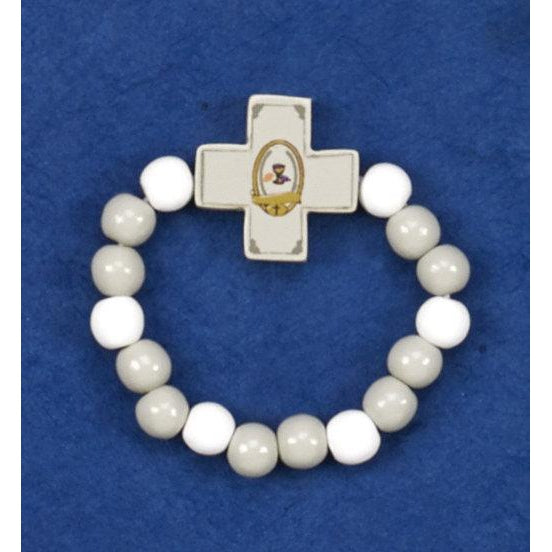 White Stretch Wood First Holy Communion Bracelet- Pack of 6
