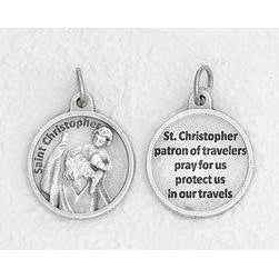 Saint Christopher Silver Tone Round Medal - 4 Options