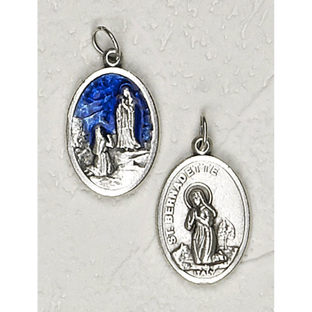 Lady of Lourdes Double Sided Blue Enamel Medal - 4 Options