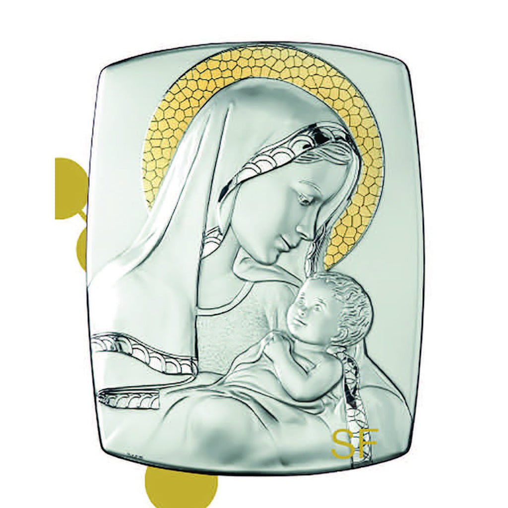 Mother and Child Sterling Silver on wood Plaque
