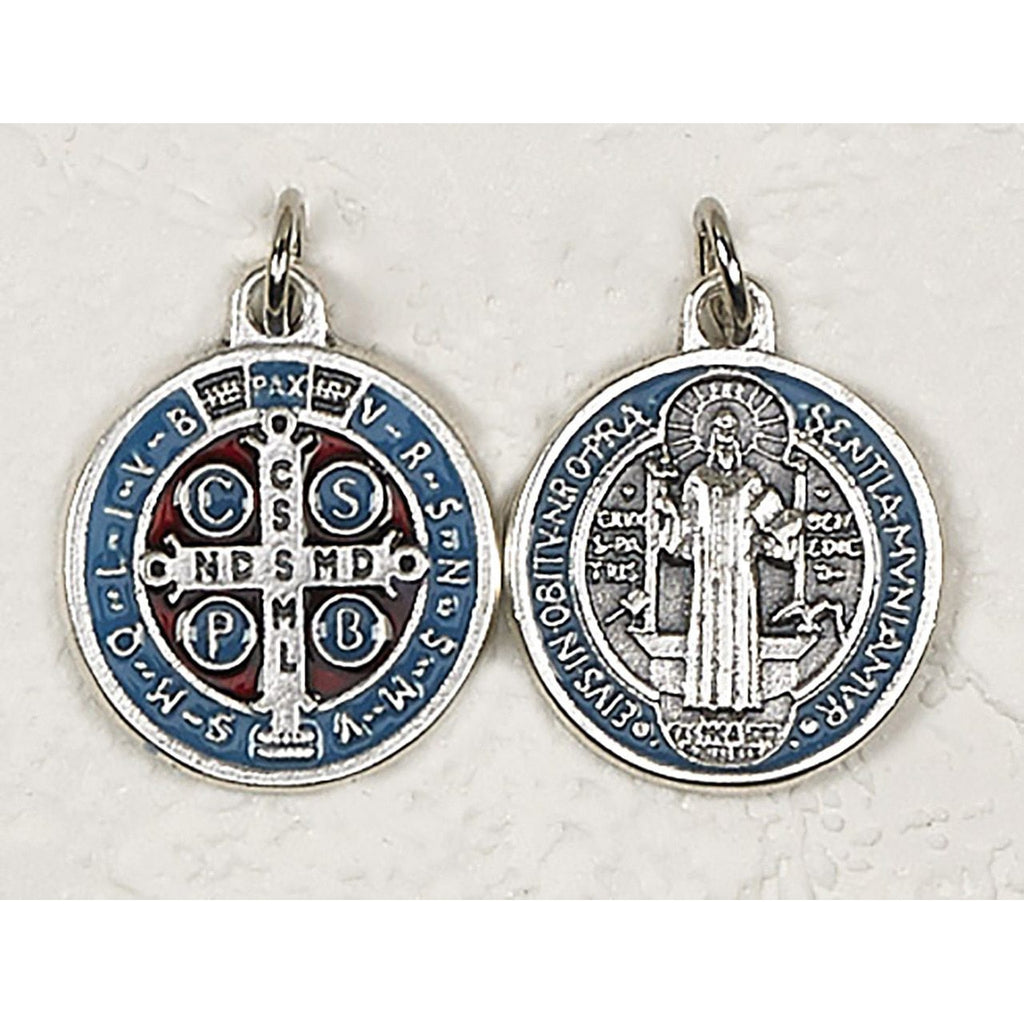 Saint Benedict Silver Tone with Light Blue Enamel Medal - 6 Options