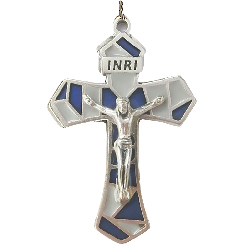 1-1/4 inch Gray/Blue Enameled Crucifix - Pack of 12