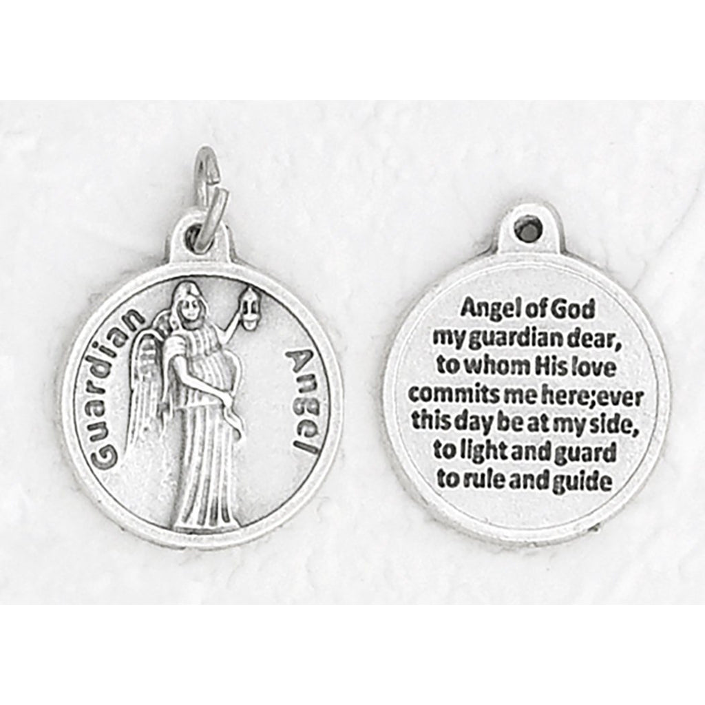 Guardian Angel Silver Tone Round Medal - 4 Options