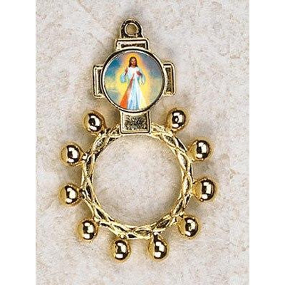 Divine Mercy - Finger Rosary - Graphic Gold Tone