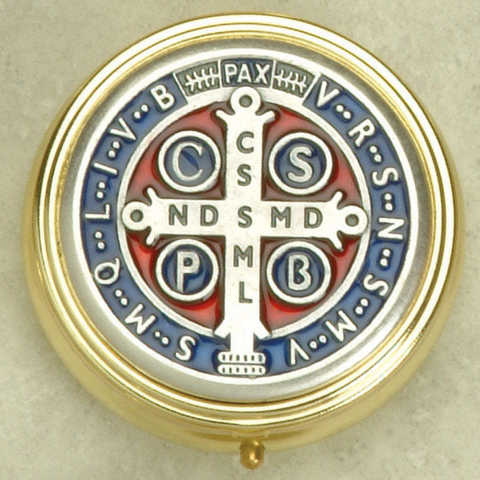 St Benedict medal in silvered enamelled zamak 4.5 cm