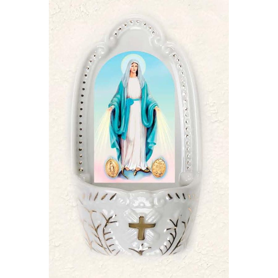 Miraculous Mary with Medals Holy Water Font