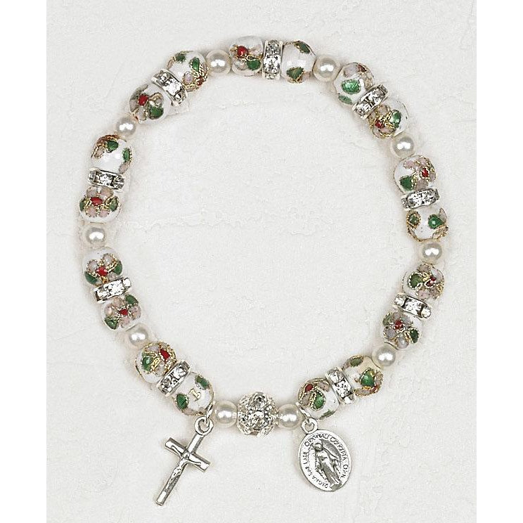 White Cloisonne Stretch Bracelet with Strass Crystals