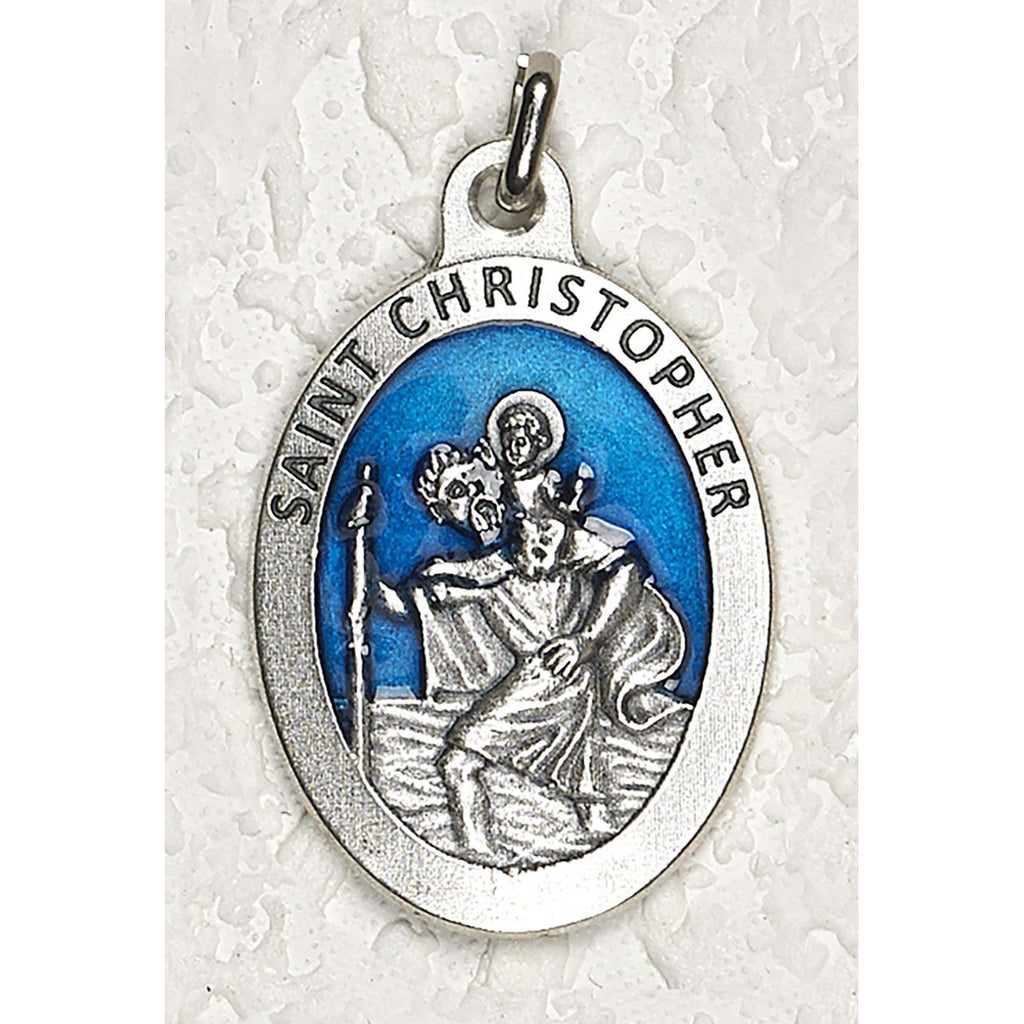 Saint Christopher 1-1/2 Inch Oval Blue Enamel Medal - Pack of 12