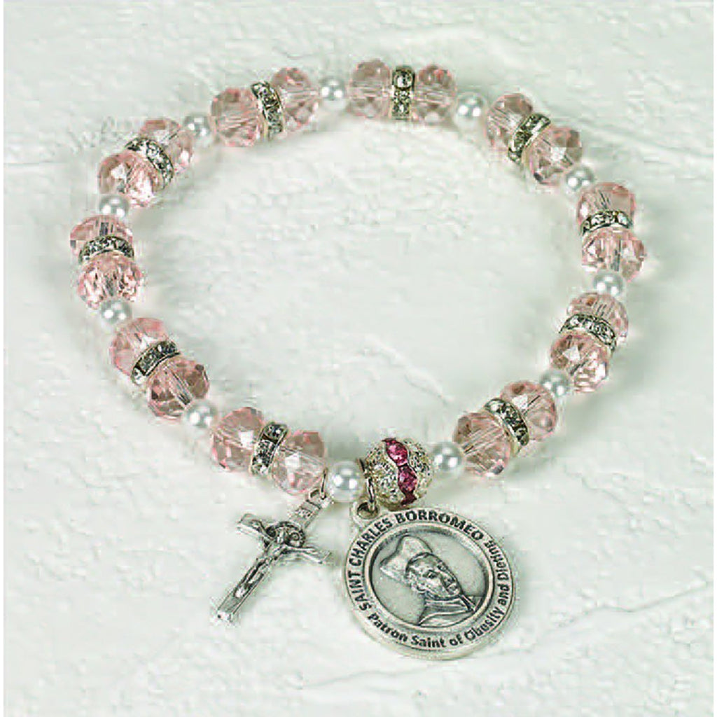 Healing Saint Crystal Rosary Bracelet - St Charles Borromeo - Pack of 3