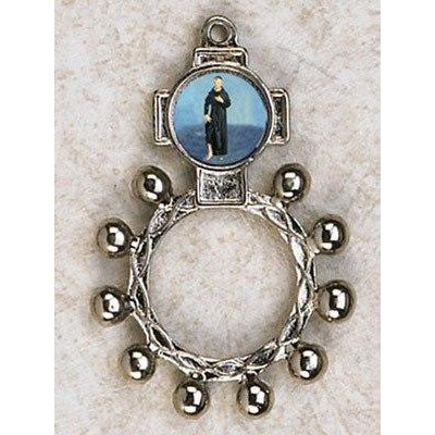 St Peregrine - Finger Rosary - Graphic Silver Tone
