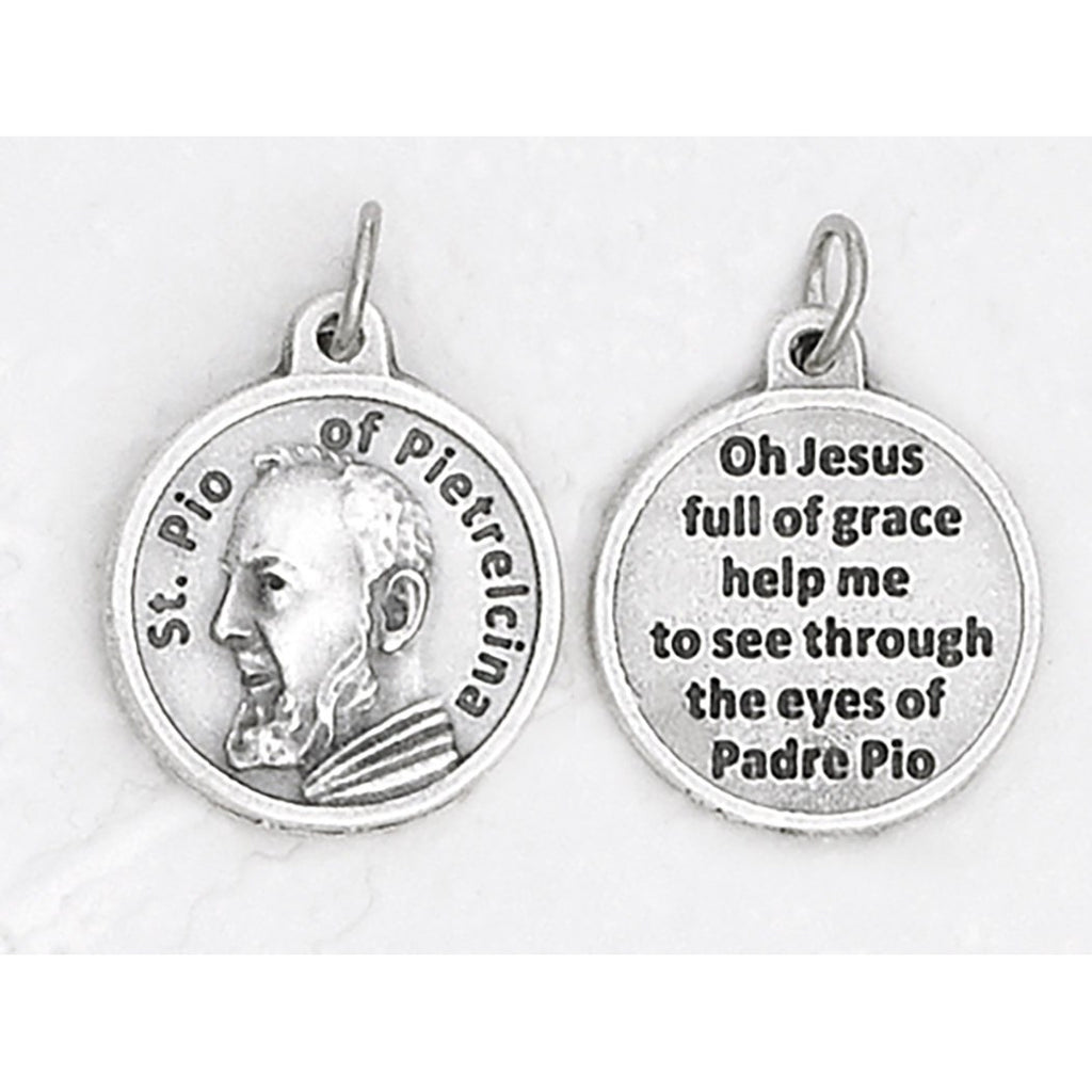 Saint Pio Silver Tone Round Medal - 4 Options