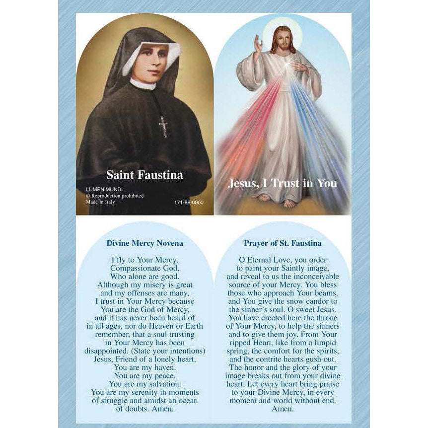 Divine Mercy / Saint Faustina Arched Folding PVC Prayer Card - Pack of 25