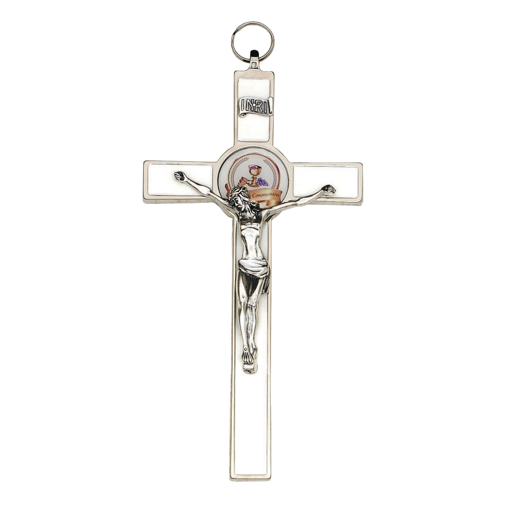 8 inch White Enamel Communion Cross