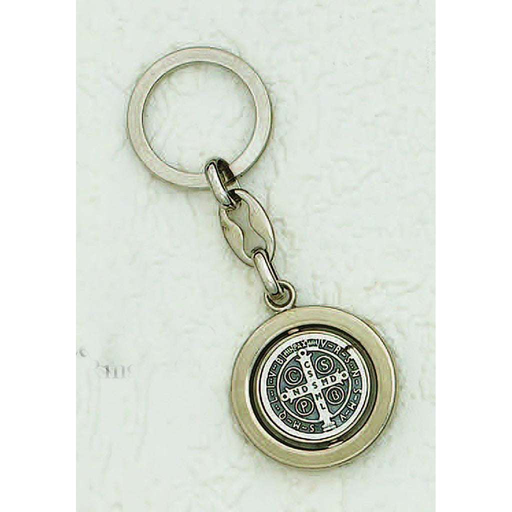Silver Tone Spinning Saint Benedict Key Chain - Pack of 6