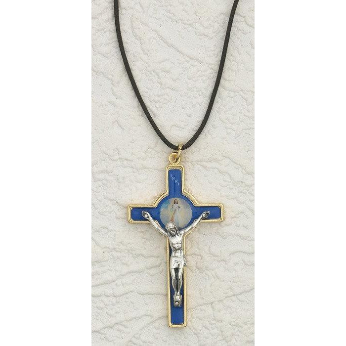 Silver Tone Enameled Divine Mercy Cross