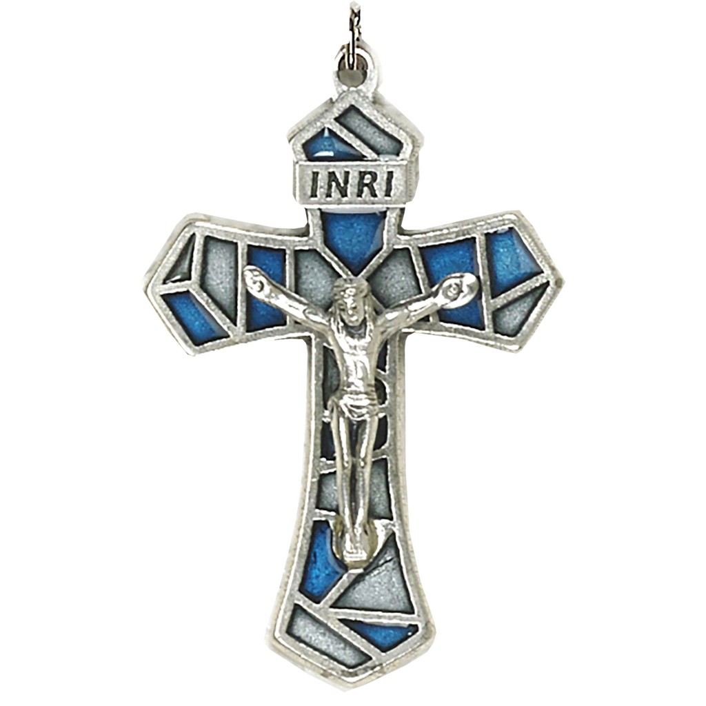 1-1/4 inch Blue/Light Blue Enameled Crucifix - Pack of 12
