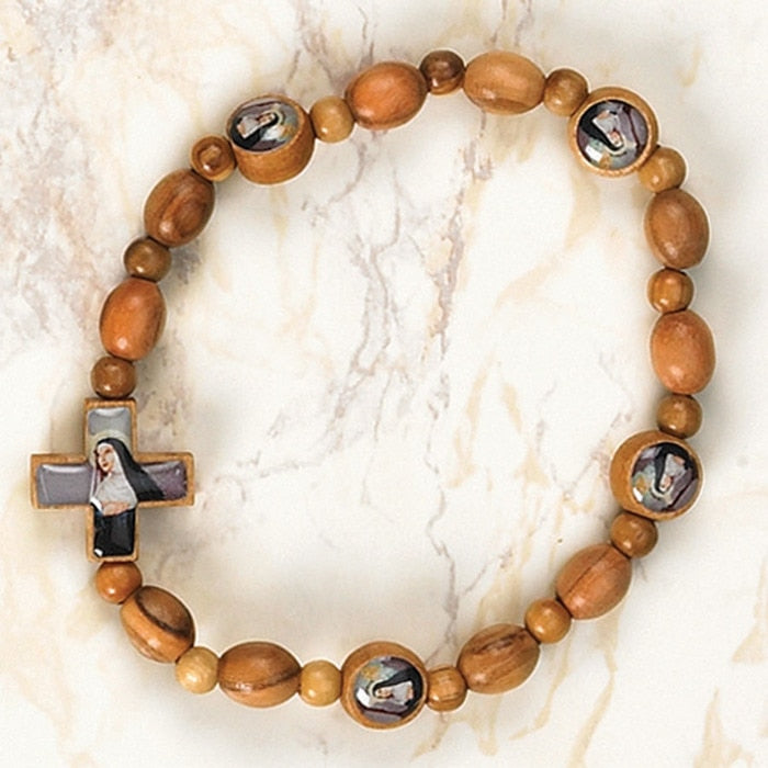 St. Rita - Italian Olive Wood Stretch Bracelets - Pack of 6