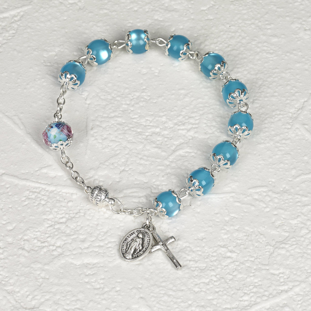 Light Blue Cats Eye - Italian Stretch Rosary Bracelet - Pack of 4