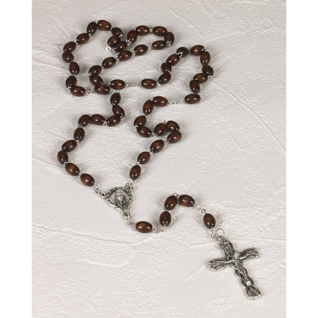 Brown Wood Miraculous Mary Rosary