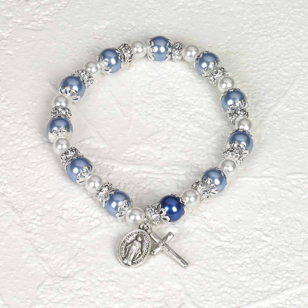 Blue Rosary Bracelet with Pearl - Pack of 4