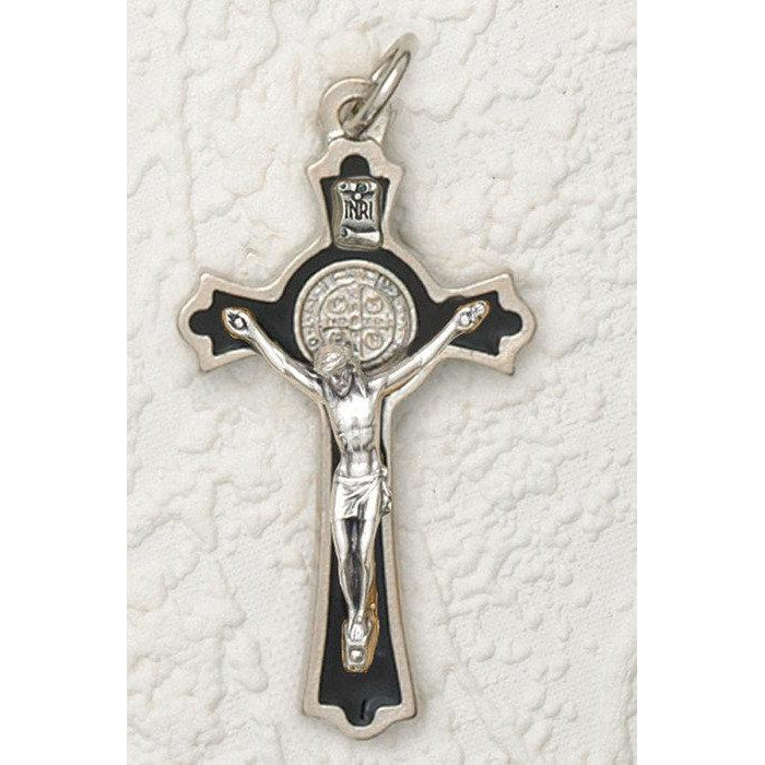 Saint Benedict Black Tone Crucifix - Silver Tone Medal -Pack of 6