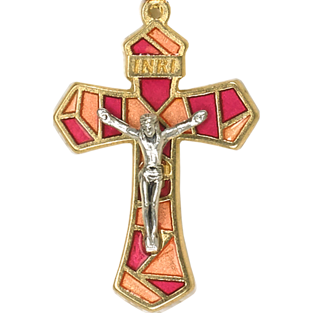 1-1/4 inch Red/Orange Enameled Gold Tone Crucifix - Pack of 12