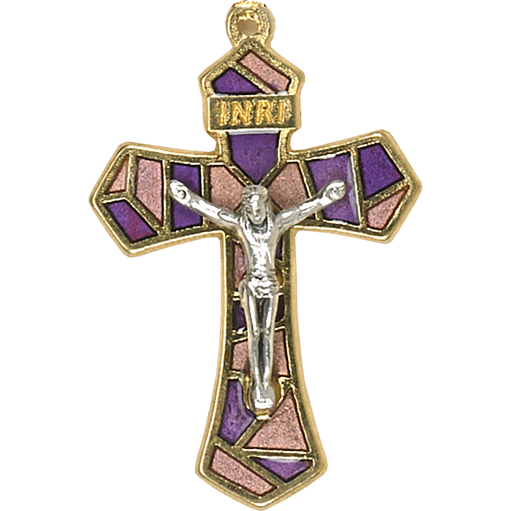 1-1/4 inch Pink/Purple Enameled Gold Tone Crucifix - Pack of 12