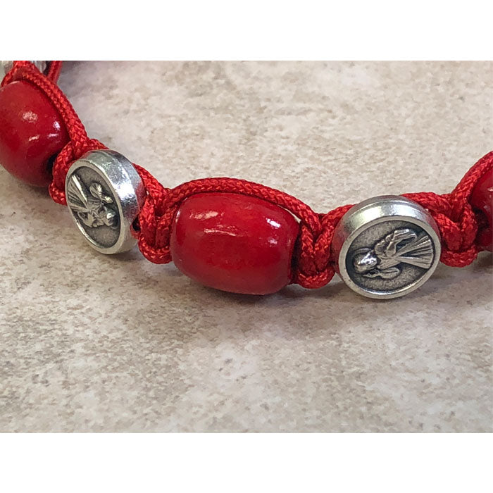 Red Wood with Divine Mercy Medals Slip Knot Bracelet